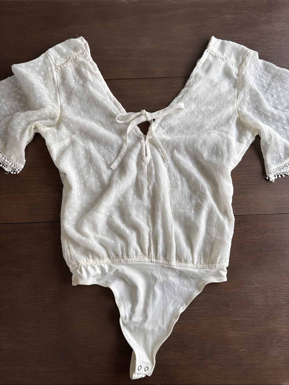 Abercrombie & Fitch Cream Swiss-Dot Tie-Front Bodysuit